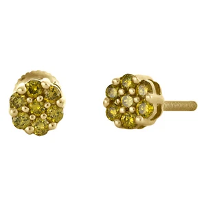 10K Yellow Gold Unisex Canary Yellow Diamond Flower Studs 5mm Earrings 1/4 CT. - Picture 1 of 5