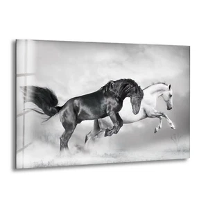 Arte de pared de vidrio para correr caballos salvajes en blanco y negro - Imagen 1 de 9