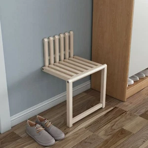 folding stool wall mounted hidden shoe changing solid wood fold bathroom stool - Picture 1 of 10