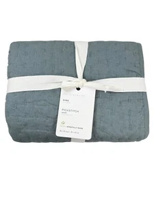 Pottery Barn Pick Stitch King Kissen Schein Baumwolle Leinen gesteppt Sonoma blau NEU - Bild 1 von 10
