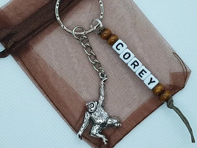  Personalised Orangutan Keyring, orangutan, endangered keyring, monkey keyring - Image 1 of 3