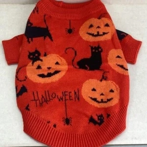 BOGO! NWT ORANGE PUMPKIN BLACK CAT HALLOWEEN DOG SWEATER COSTUME MEDIUM & LARGE - Picture 1 of 2