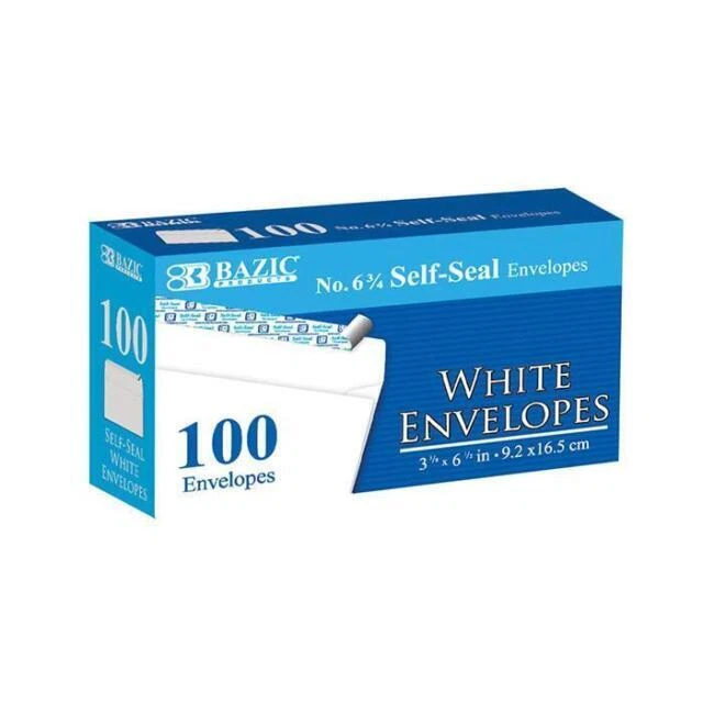 BAZIC Self Seal White Envelope 3 5/8" x 6 1/2" #6, No Window Mailing Envelope... - Image 1 of 1