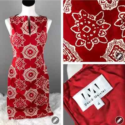 Vestido Vaina David Meister Patrón Medallón Sin Mangas Talla 4 Rojo y Blanco 810 Foto 1 de 4