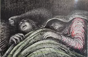 Henry Moore RA Colour Lithograh Print Green & Pink Sleepers Underground 1941 - Picture 1 of 11
