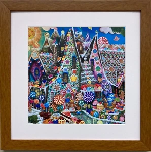 Amiee Stewart "Gingerbread Manor" Custom Framed Art Print NEW - Picture 1 of 3