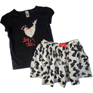Gymboree Girls 2pc Outfit 12 Novelty Chicken T-shirt Heart Print White Skirt - Picture 1 of 12