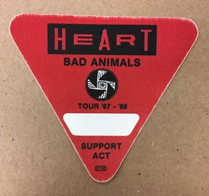 Heart: Bad Animals Tour '87-'88 pase entre bastidores/acceso, ley de apoyo, sin usar - Imagen 1 de 1