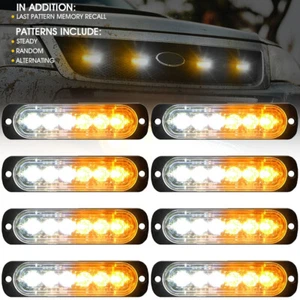 8X 6LED Amber/White Car Truck Emergency Beacon Warning Hazard Flash Strobe Light - Picture 1 of 11