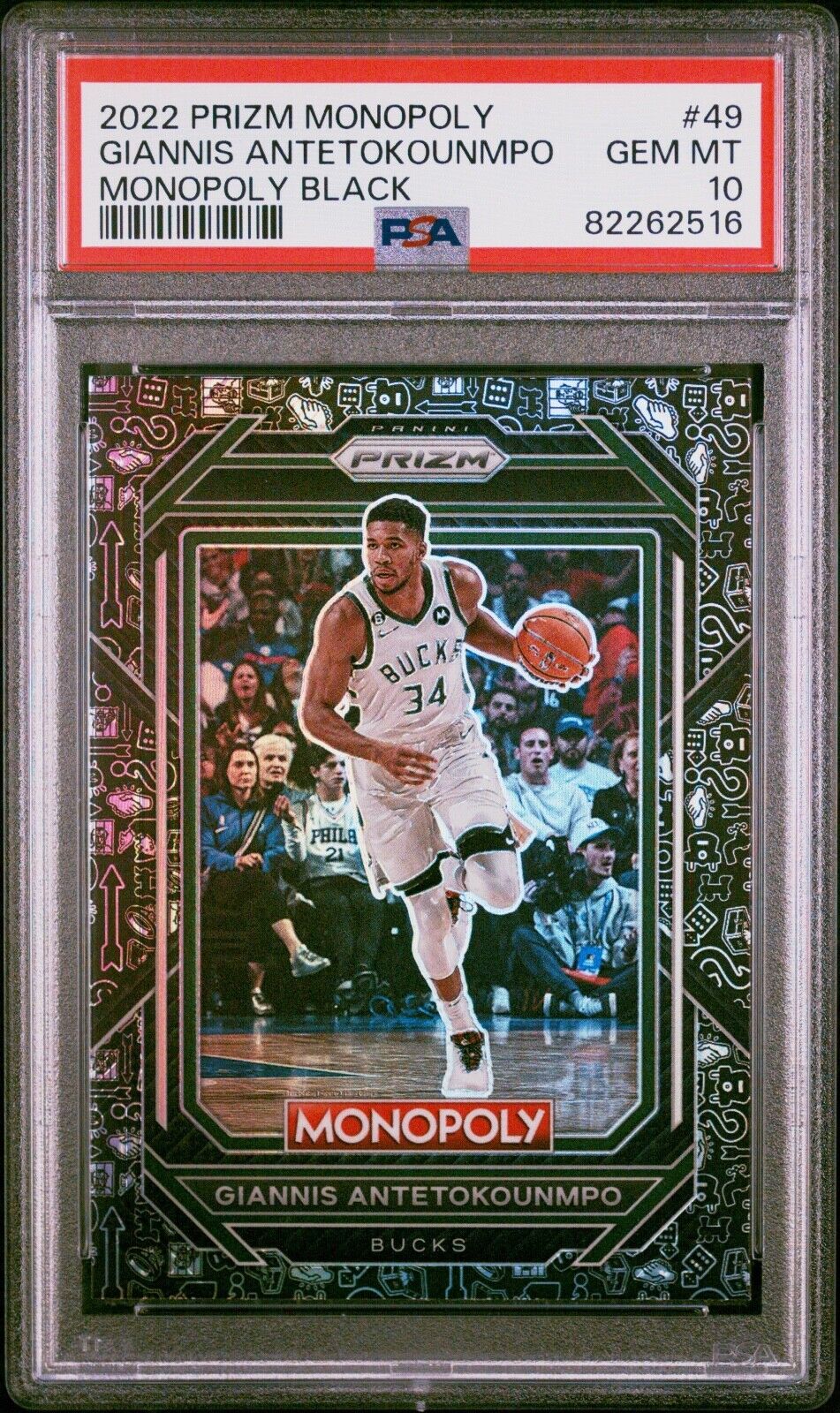 2022 Prizm Monopoly 49 Giannis Antetokounmpo Black Icons PSA 10 GEM MINT Low Pop