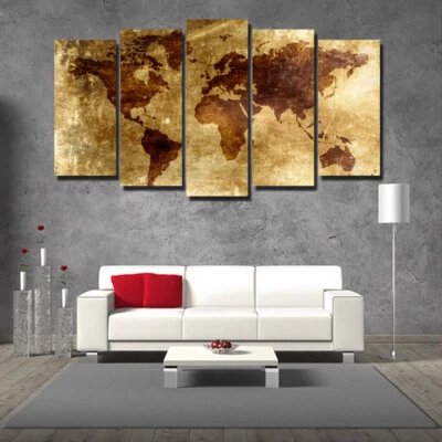 World Map Set Of 5 Pcs Puzzle Thin Canvas Poster Art Home Bar Wall Decor 09 - Image 1 of 4