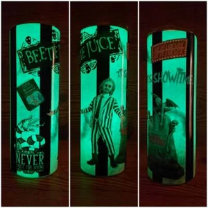 (8) 20oz skinny Stainless steel GLOW IN THE DARK! tumbler Beetlejuice theme - Picture 1 of 2
