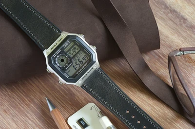 Vario Leather  & Cordura Watch Straps for Casio AE1200WH World Time & Others - Image 1 of 4