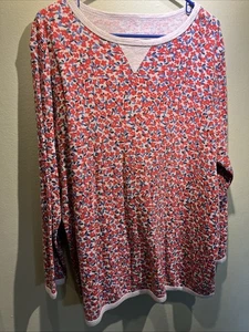 Woman Within Waffelmuster Strick Thermo Shirt Top Größe 1X 22/24 grau mehrfarbig Blumenmuster - Bild 1 von 7