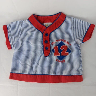 Camisa de béisbol Mayfair bebé niño manga corta 6-9 meses botón delantero Foto 1 de 4