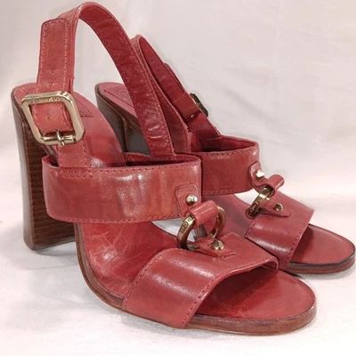 Sandalia de Tacón Alto Tory Burch Fletcher Talla 10 Rojo Cuero Eventos Oficina Sirena  Foto 1 de 4