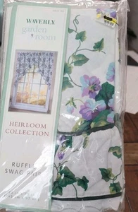 Waverly Garden Room SWEET VIOLETS Ruffle Swag Pair 72 in X 38 in - Picture 1 of 7