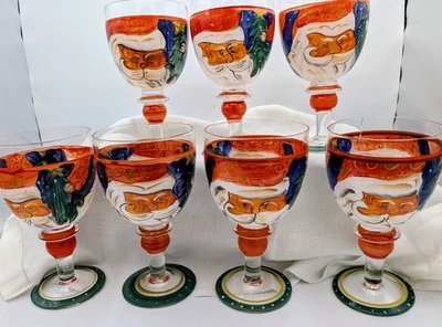 7 шт. расписанных вручную рождественских тематических 7-дюймовых бокалов для воды льда чая вина Санта-Клауса - Изображение 1 из 4