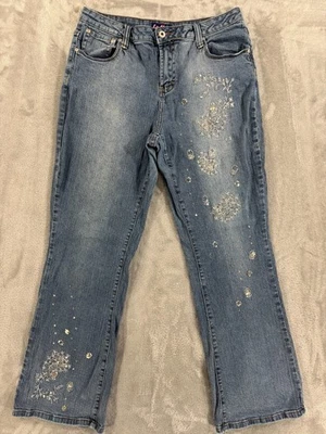 Pantalones de mezclilla para mujer LA Blues adornados 14 Y2K corte bota elástico floral cachemira Ramie Foto 1 de 4