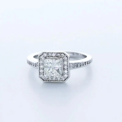 Engagement Ring 14K White Gold Halo Princess 1.66 Carat Lab-Grown Diamond D VS1 - Image 1 of 4