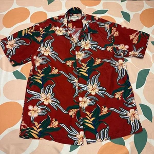 VINTAGE Kamehameha Hawaiian Shirt Men’s Large Red Floral Button Up Beach Casual - Picture 1 of 9