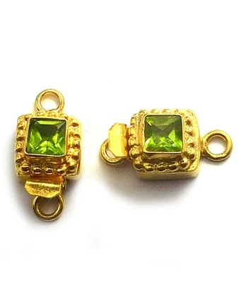 2 Pcs Peridot Gemstone Box Clasp 1 Strand 18k Gold Plated - Image 1 of 4
