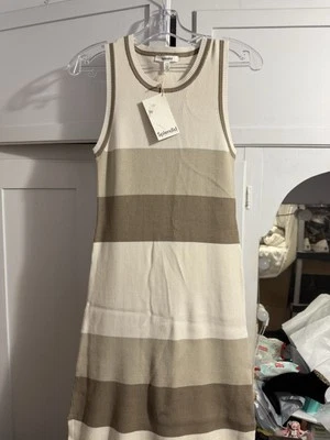 NWT 🌺 Splendid Katya Colorblock Stripe Sweater Midi Dress Brown Beige Sz L $198 Foto 1 de 4