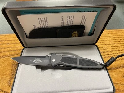 1999 Early Microtech Mini Socom Black Tanto Signature Folding Pocket Knife + Mat - Image 1 of 4