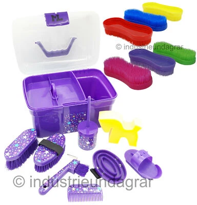 ML Pferde Putzbox für Kinder Lila Sterne 8teilig mit Inhalt Putzkasten +3Bürsten