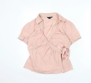H&M Womens Pink Striped Cotton Blend Wrap Blouse Size 18 - Picture 1 of 10