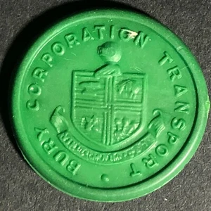 Bury Transport England Plastic Token Olive Green 2D 21mm c50's-60's - Picture 1 of 3
