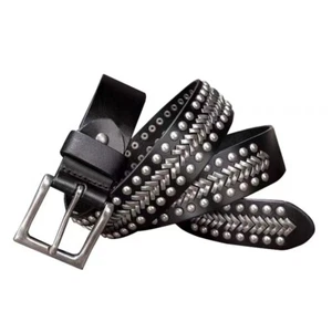 Echt Leder Taillengürtel Heavy Metal Nieten Nieten Unisex Punk Bund Handarbeit - Bild 1 von 25