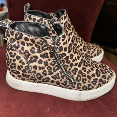 苏打水品牌豹纹楔形运动鞋女式 8 二手无盒 — 第 1/4 张图片