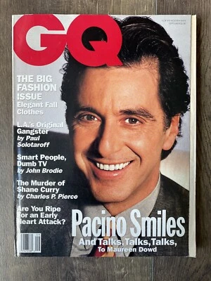 VTG GQ Magazine AL PACINO Smiles Sept 1992 One Owner VG Gentleman’s Quarterly - Image 1 of 4