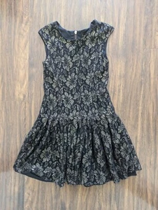 $82 Size 7 Laundry by Shelli Segal Metallic Floral Lace Dress Gold Black - Picture 1 of 7