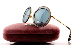 NEW Authentic MIU MIU Transparent Grey Gold Round Sunglasses SMU 50Q ROY-3C2 - Picture 1 of 9