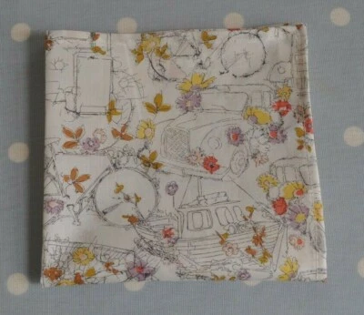 Liberty Tana lawn handkerchief hankie pocket square bikes flowers multi ivory - Image 1 of 3