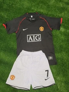 Cristiano Ronaldo #7 Manchester United 2007/2008 Retro Away Jersey Kids - Picture 1 of 6