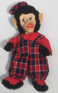 Vintage Gund Rubber Face Monkey Chimp 12" Plaid Hat Made in Haiti Plush - Picture 1 of 7