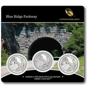 2015 P/D/S National Park 3-Coin Set US Mint Blue Ridge Parkway ATB Quarter NF7 - Picture 1 of 3