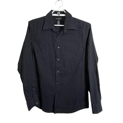 Club Monaco Men's Size M Black White Striped Button Up Long Sleeve Shirt - Image 1 of 4