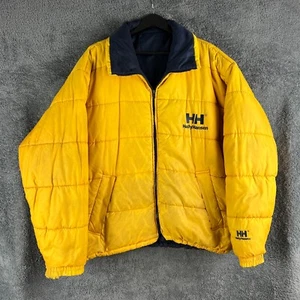 Vintage Helly Hansen Reversible Puffer Jacket Size XL Yellow Navy 90s (Damaged) - Picture 1 of 21