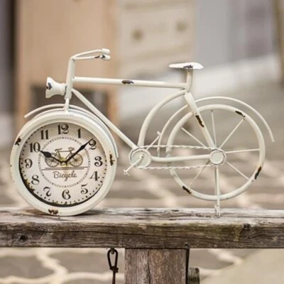 Farmhouse Distressed White Metal Bicycle Clock Desk,Table Top, Shelf or Mantle - Image 1 of 4
