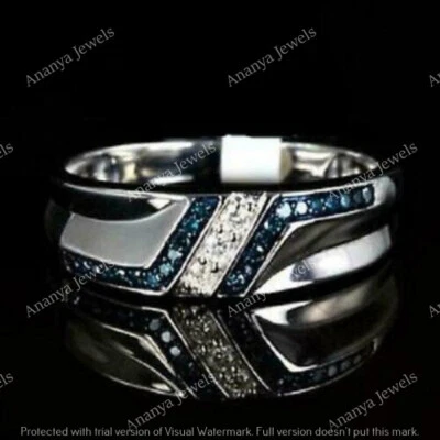 Anillo de plata esterlina 925 real de 1,90 quilates con zafiro simulado para hombre Foto 1 de 2