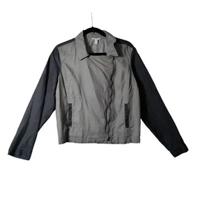 Eileen Fisher Coated Organic Linen Asymmetric Zip Moto Jacket Size XL - Picture 1 of 6
