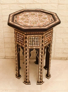 Vintage Moroccan Handmade 29" H Wood Side Table, Coffee & End Bedside Table - Picture 1 of 10
