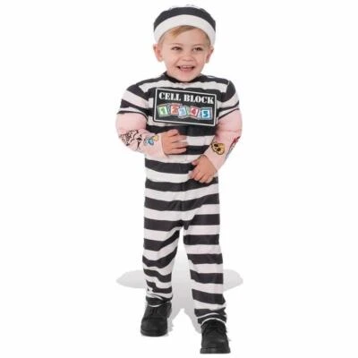 Lil Prisoner Cell Block Childs size S 4/6 Jailbird Striped Costume Outfit - Image 1 of 2