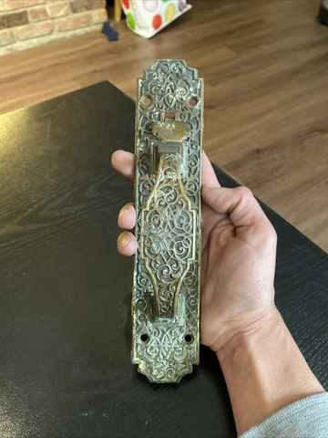 Antique Ornate Victorian Brass Bronze Eastlake Door Pull Handle With Thumb Latch Cover