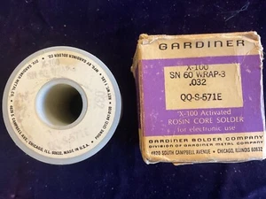 Vintage Gardiner X-100 Rosin Core Solder SN 60 .032 QQ-S-571E 16 oz 1lb - Picture 1 of 7
