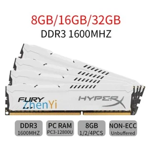 64GB 32GB 16GB 8GB DDR3 1600MHz PC3-12800U Desktop RAM For HyperX FURY Lot White - Picture 1 of 16